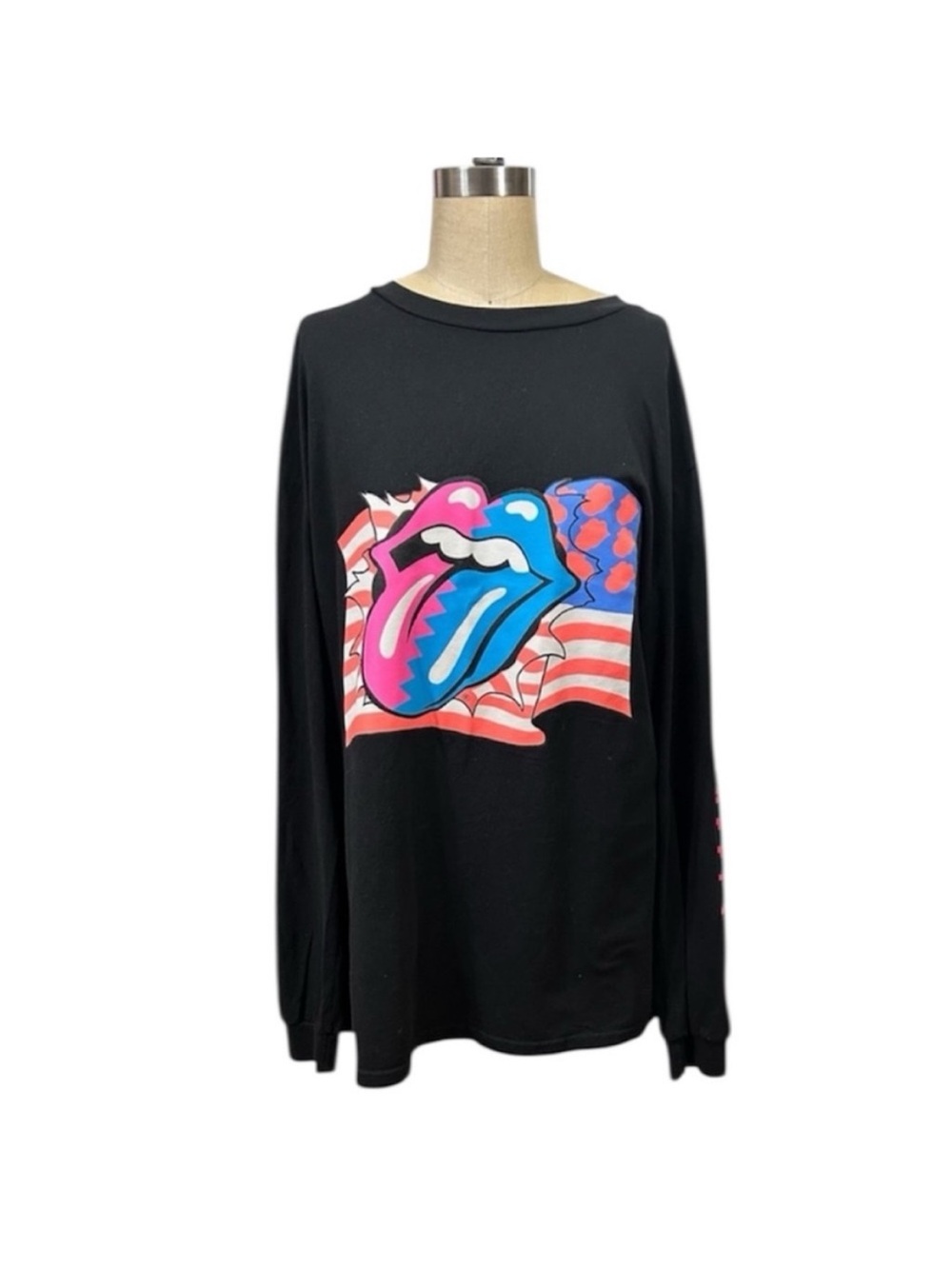 THE ROLLING STONES Steel Wheels tongue Black Long Sleeves Graphic Tee EUC szXXL